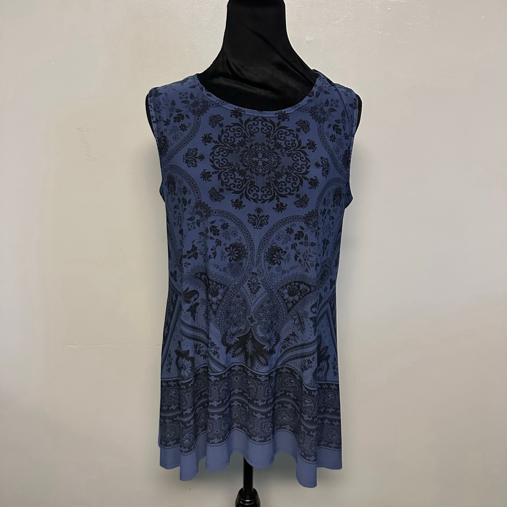 Women's Coco's Clozet Blue Black Paisley sleeveless tunic Size small oversized